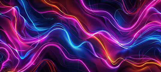 Wall Mural - Abstract flowing neon color lines lights on black background