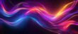 Abstract flowing neon color lines lights on black background