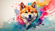 Shiba Inu dog on a white background, watercolor background. Watercolor stains.