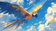 Arara azul voando no céu azul - Ilustração