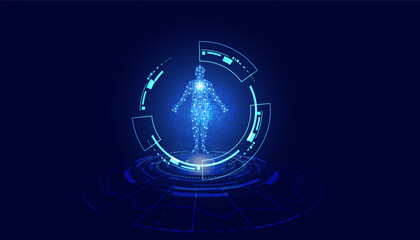 Poster - Digital circle, human interface, AI concept, functional intelligence on a blue background modern technology