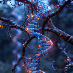 Poster - A scientific illustration showing the double helix structure of DNA, with two intertwined strands labeled as sugar-phosphate backbones and nitrogen bases.