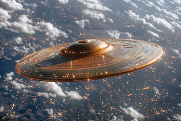Wall Mural - a ufo flying in the earth's atmosphere. unidentified flying object concept.