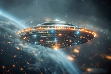 Wall Mural - a ufo flying in the earth's atmosphere. unidentified flying object concept.
