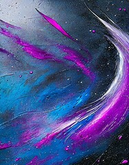 Wall Mural - A dark background with splashes of neon blue and purple oil paints, resembling a cosmic scene, with the thick texture of the paint creating the illusion of stars and galaxies