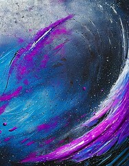 Wall Mural - A dark background with splashes of neon blue and purple oil paints, resembling a cosmic scene, with the thick texture of the paint creating the illusion of stars and galaxies