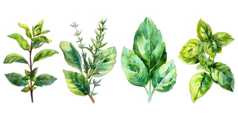 Sticker - Watercolor of Fragrant Herbs for Culinary Themed Artworks on White Background