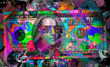 Fototapeta  - graffiti on wall 100 dollar bill abstract bright picture