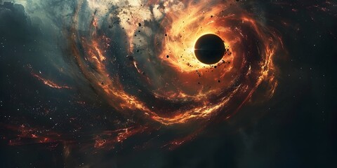 Wall Mural - surreal depiction of a black hole swallowing particles visualizing the immense gravitational pull of