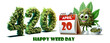420 cannabis day banner. Happy marijuana's character showing calendar with date of April 4th with number 420 made from green hemp