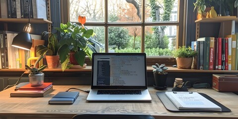 Poster - Cozy Home Office Setup with Online Course and Study Notes