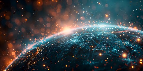 Wall Mural - glowing fibers enveloping a luminous global network depicting the interconnected nature of the digit