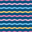 Seamless pattern with colorful wavy lines and blue background