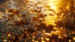 Banking evolution puzzle, warm gold hue, close-up, reflecting trust and progress in finance