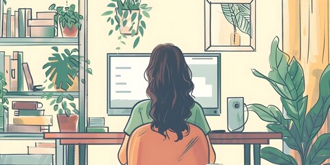 Poster - Woman Receiving Online Tutoring and Personalized Feedback from Instructor During Video Call in Comfortable Home Office Setting