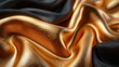Smooth gold surface against black rough fabric, side lighting, close-up, textural depth
