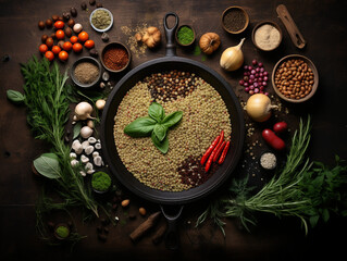 Sticker - spices and herbs on wooden background