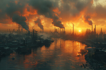 Poster - An epoch of industrialization and urbanization, transforming societies and economies. Concept of industrial revolution. Generative Ai.