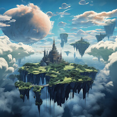 Poster - A surreal landscape with floating islands in the sky