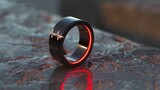 Fototapeta  - Black Ring With Heartbeat Engraving on Textured Surface at Dusk