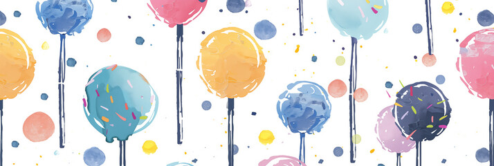Wall Mural - Colorful watercolor balloons background banner. Panoramic web header. Wide screen wallpaper