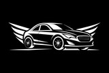 Fototapeta Dinusie - simple clean a sedan car logo black background white color