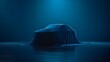 © Viktoria Tom - Luxurious car draped in fabric, unveiled in dark studio, 3D rendering. Expensive gift, realistic blue presentation.