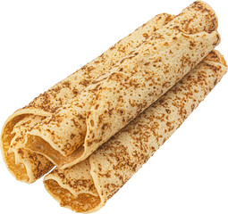 Wall Mural - Crepes, thin pancake rolls isolated on white background