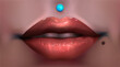 Realistic vector vinous lips. Sexually open mouth with white teeth.  Piercing on dark skin above the upper lip. Sexy brown lips pierced with a small blue diamond. Eps 10