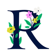 Wall Mural - an elegant letter r decorated with flowers. the floral alphabet. personalized poster. print for the 