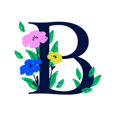 Wall Mural - an elegant letter b decorated with flowers. the floral alphabet. personalized poster. print for the 