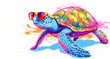 A colorful turtle wearing sunglasses and walking on a beach. The turtle is the main focus of the image, and the sunglasses give it a fun and playful vibe. Cartoon colorful turtle with sunglasses