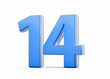 3D Number 14 Fourteen Made Up Of Blue Body With Silver Outline On White Background 3D Illustration