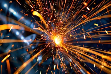Poster - A high-energy image capturing the explosive action of welding sparks bursting out in all directions