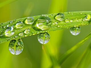 Wall Mural - water drops on green grass