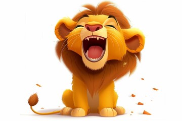 Wall Mural - A vibrant illustration of an animated young lion cub roaring with laughter, set against a plain background, exuding happiness