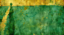 A Painting Of A Person Standing In Front Of A Green Wall. The Painting Has A Lot Of Texture And He Is A Bit Abstract
