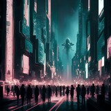  Futuristic city under alien surveillance