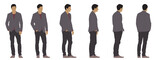 Fototapeta Perspektywa 3d - Vector concept conceptual silhouette of a men standing, hands in pockets  from different perspectives isolated on white background. A metaphor for confidence, fashion, business and lifestyle