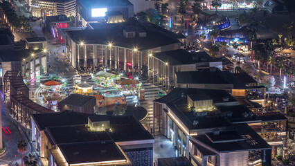 Wall Mural - Waterfront overview Jumeirah Beach Residence JBR skyline aerial night timelapse