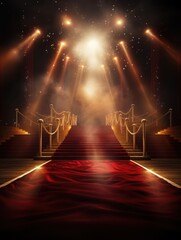 red carpet in the light of golden spotlights. award and vip party. velvet carpet. award and victory 