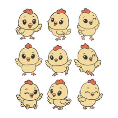 Cute Chicken Doodle Cartoon Style Illustration