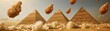 Fried chicken buckets levitating by the Pyramids of Giza, powered by antigravity technology