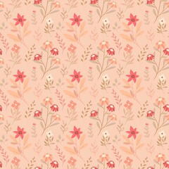 Wall Mural - Peach Fuzz Romantic Ditsy Floral Pastel Colored Pattern