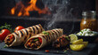 Delicious grilled shawarma, hot and aromatic.