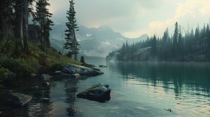 Poster - Lake with trees and rocks