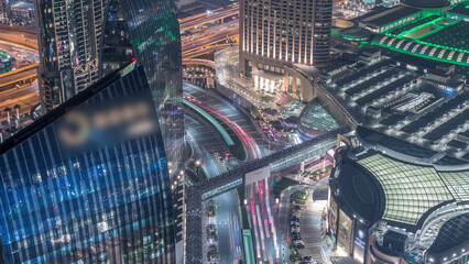 Poster - Dubai downtown street with busy traffic and skyscrapers around timelapse.