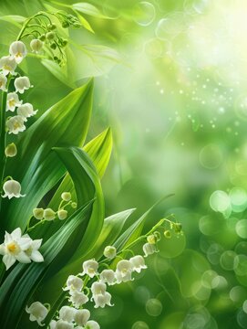 white flowers on a green background.