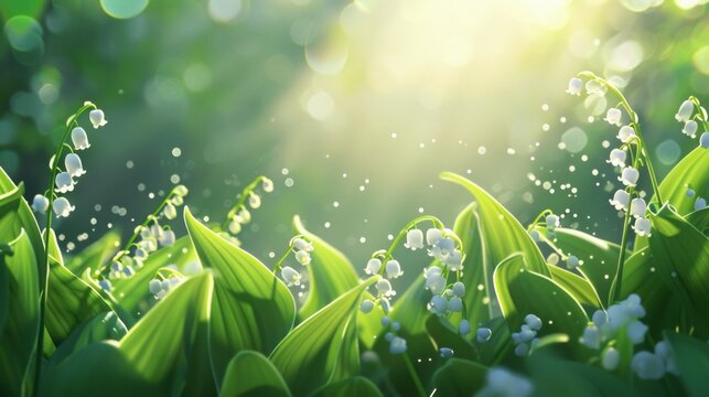 white flowers on a green background.