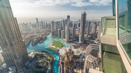 Wall Mural - Amazing aerial view of Dubai downtown skyscrapers timelapse, Dubai, United Arab Emirates
